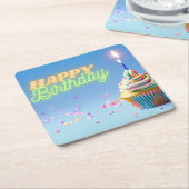 誕生日カップケーキ スクエアペーパーコースター (アングル)