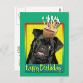 誕生日カップケーキ – パグ – ラフィー ポストカード (正面/裏面)