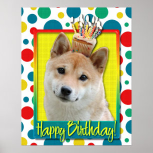 誕生日カップケーキ – 柴犬 ポスター