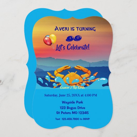 誕生日カニのシンボル/がん(6月21日~7月22日) I 招待状 (正面/裏面)