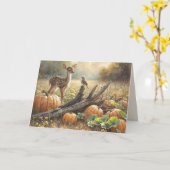 誕生日カボチャ畑の秋の子鹿 カード (黄色い花)