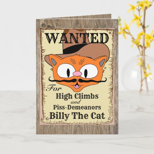 誕生日カユーモアのあるードアウトローグカウボーイキャット カード (黄色い花)