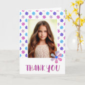 誕生日カラフルキッズガール2写真ありがとう カード (黄色い花)