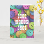 誕生日カラフルスマイルHappy顔追加の名前 カード (黄色い花)