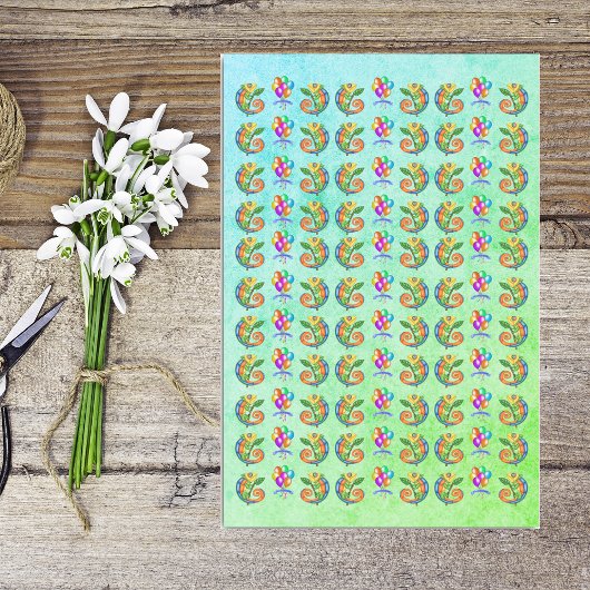 誕生日カラフルトカゲ風船ブルーグリーン 薄葉紙