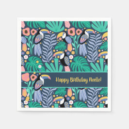 誕生日カラフルトロピカルトゥーカンバード スタンダードカクテルナプキン