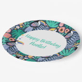 誕生日カラフルトロピカルトゥーカンバード ペーパープレート (アングル)