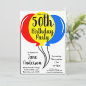 誕生日カラフルバルーン50番目のパーティー 招待状 (スタンド正面)