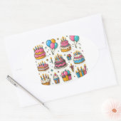 誕生日カラフルパーティーのシール» 楕円形シール (封筒)