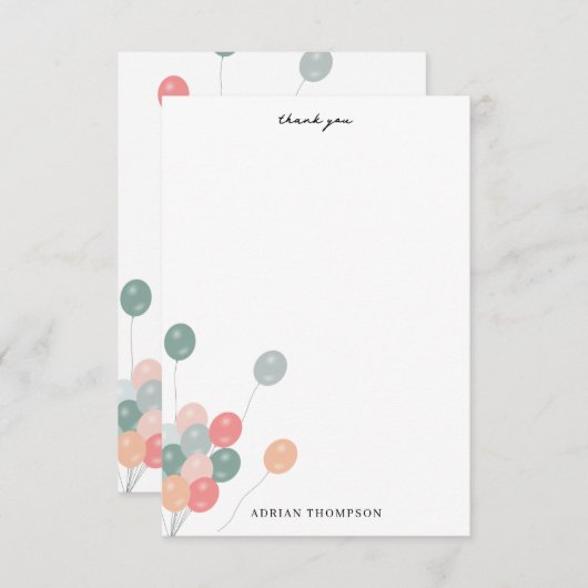 誕生日カラフルパーティーの吹き出モダンし サンキューカード (正面/裏面)