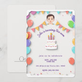 誕生日カラフルパーティー招待デザイン 招待状 (正面/裏面)