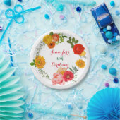 誕生日カラフルフローラリース ペーパープレート (パーティー)