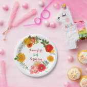 誕生日カラフルフローラリース ペーパープレート (パーティー)