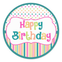 誕生日カラフルラウンドスティッカー