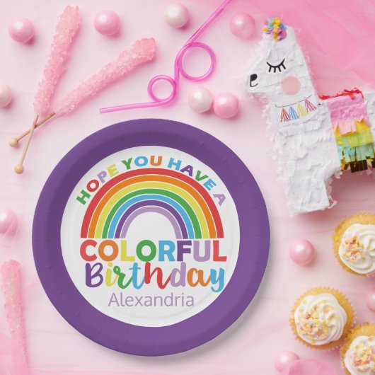 誕生日カラフルレインボパーソナライズされたーキッズ ペーパープレート (パーティー)