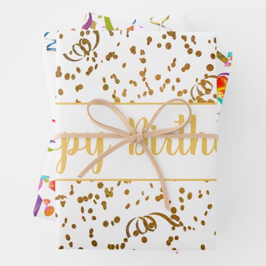 誕生日カラフル紙吹雪ストリーマーカスタム金ゴールド ラッピングペーパーシート (インサイチュ)