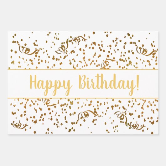誕生日カラフル紙吹雪ストリーマーカスタム金ゴールド ラッピングペーパーシート (正面)