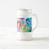 誕生日カラフル《写真》ぼけ味ピンクフォトジャンボ金ゴールド ビールジョッキ (正面右)