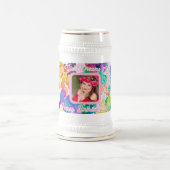 誕生日カラフル《写真》ぼけ味ピンクフォトジャンボ金ゴールド ビールジョッキ (中央)