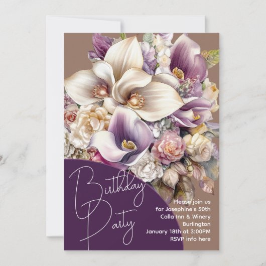 誕生日カラリリーブーケパーティの招待状 招待状 (正面)