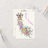 誕生日カーカラフルドフラワーズブーケキリン カード (正面/裏面インサイチュ)