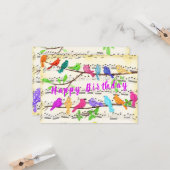 誕生日カーカラフルドミュージカル春バード カード (正面/裏面インサイチュ)