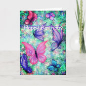 誕生日カーカラフルド蝶飛んでいる カード (正面)