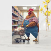 誕生日カートに卵を入れたショッピング鶏 カード (黄色い花)