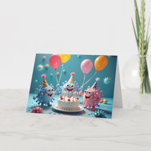 誕生日カートゥーン細菌パーティー カード (正面)