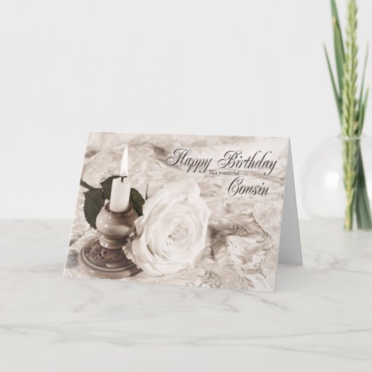 誕生日カードいとこ、ろうそく、バラ カード (正面)
