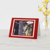 誕生日カードおもしろい付きレッドベリーウッドペッカー カード (黄色い花)