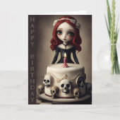 誕生日カードかわいいゴシックロックエモ女の子,ケーキ,スカル カード (正面)