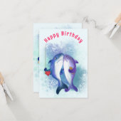 誕生日カードとカップル・シャーク・ラブおもしろい- カード (正面/裏面インサイチュ)