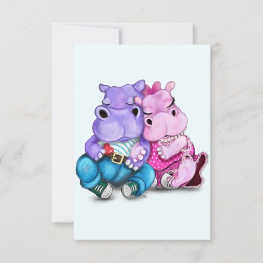 誕生日カードとカップルHippo Love おもしろい - カード (裏面)