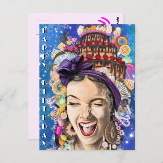 誕生日カードとハッピーウーマンおもしろい- ポストカード (正面/裏面)
