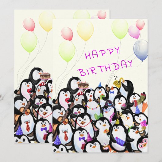 誕生日カードとハッピーペンギンパーティー (正面/裏面)