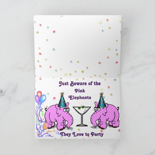 誕生日カードとパーティー好きのピンクのゾウ カード (内部)
