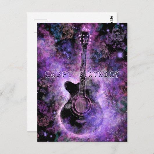 誕生日カードとロマンチックなギター音楽 ポストカード (正面/裏面)