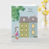 誕生日カードと可愛いボヘミアンバニー カード (黄色い花)