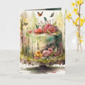 誕生日カードと森の素晴らしいケーキ カード (黄色い花)