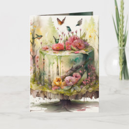 誕生日カードと森の素晴らしいケーキ カード