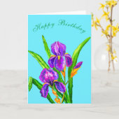 誕生日カードと虹彩の花 – あなたのテキスト カード (黄色い花)