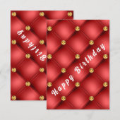 誕生日カードと金ゴールドレッドダイヤモンドタフテッドデザイン (正面/裏面)