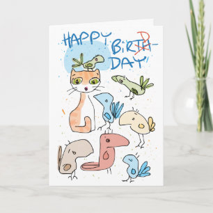 誕生日カードに猫が…鳥のデイカードか? カード
