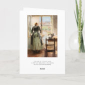 誕生日カードの女性と裁縫機械を描く。 シーズンカード (裏面)