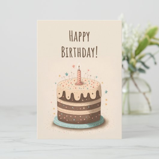 誕生日カードイラストレーションケーキ及びキャンドル シーズンカード (スタンド正面)