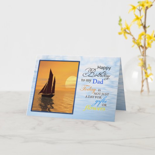 誕生日カードパパ。ヨットがヨットで走る。 カード (黄色い花)