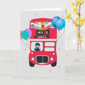 誕生日カードパーソナライズされた- Big Red Bus カード (黄色い花)