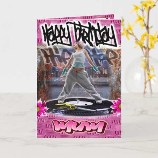 誕生日カードヒップホップ娘 カード (黄色い花)
