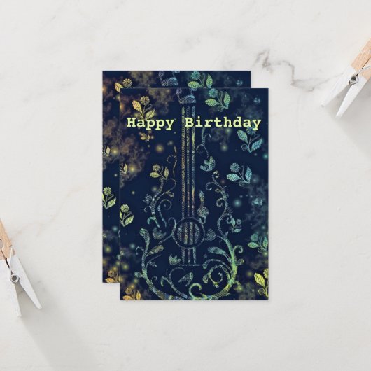 誕生日カードフラワーズギターミュージカル カード (正面/裏面インサイチュ)